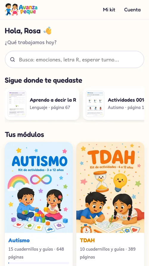 Pantalla de inicio del kit