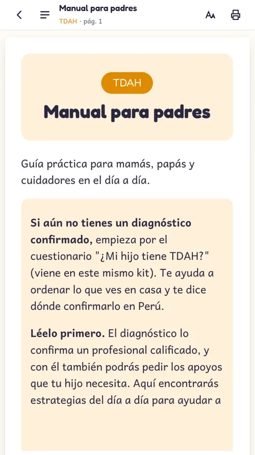 Guía con letra grande en el celular