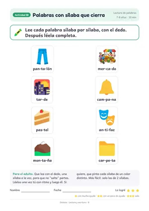 Hoja de ejemplo de Dislexia
