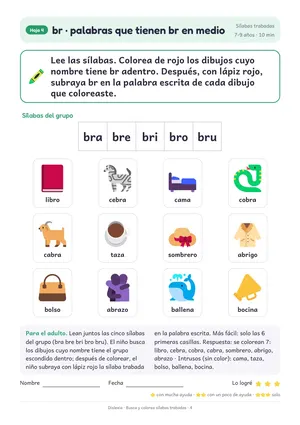 Hoja de ejemplo de Dislexia